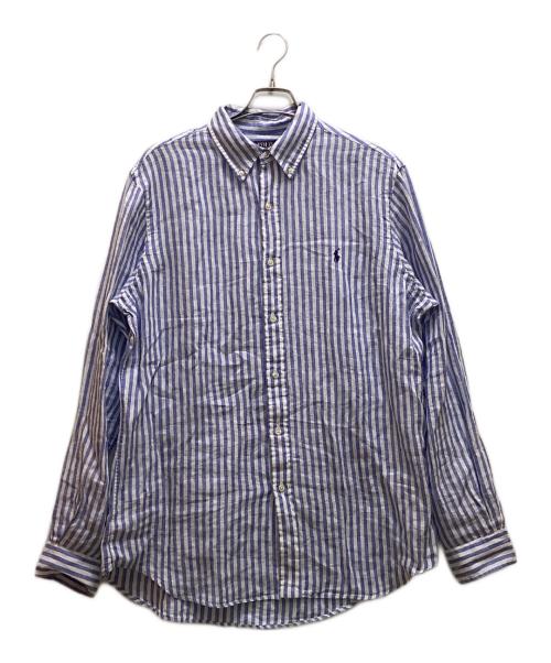 POLO RALPH LAUREN（ポロ・ラルフローレン）POLO RALPH LAUREN (ポロ・ラルフローレン) ポニー刺繍ストライプリネンシャツ ホワイト×ブルー サイズ:Lの古着・服飾アイテム