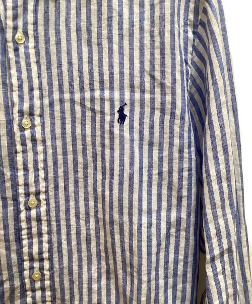 POLO RALPH LAUREN（ポロ・ラルフローレン）POLO RALPH LAUREN (ポロ・ラルフローレン) ポニー刺繍ストライプリネンシャツ ホワイト×ブルー サイズ:Lの古着・服飾アイテム