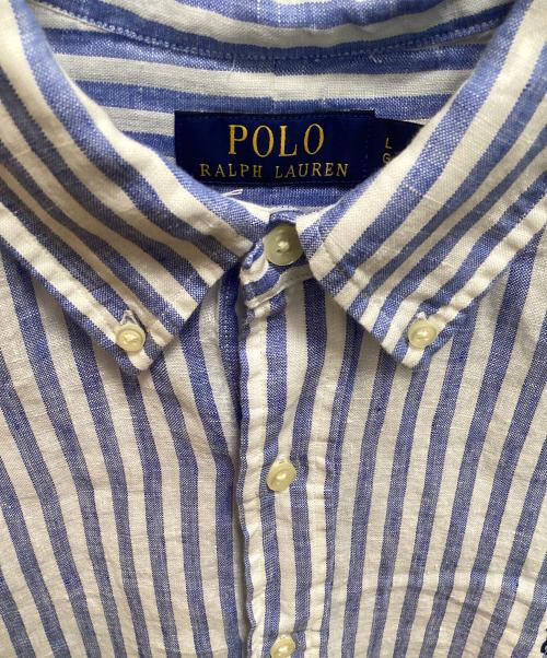 POLO RALPH LAUREN（ポロ・ラルフローレン）POLO RALPH LAUREN (ポロ・ラルフローレン) ポニー刺繍ストライプリネンシャツ ホワイト×ブルー サイズ:Lの古着・服飾アイテム