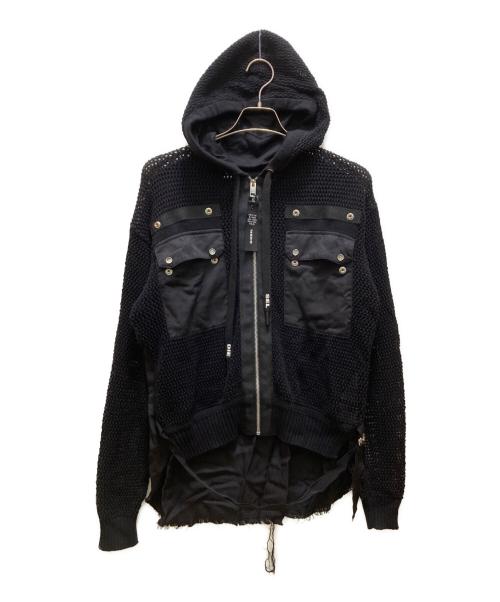 DIESEL（ディーゼル）DIESEL (ディーゼル) フード付きメッシュジップアップジャケット ブラック サイズ:ＸＳの古着・服飾アイテム