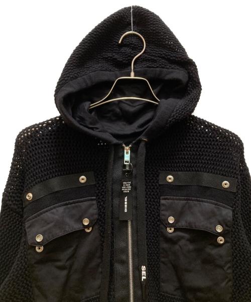 DIESEL（ディーゼル）DIESEL (ディーゼル) フード付きメッシュジップアップジャケット ブラック サイズ:ＸＳの古着・服飾アイテム