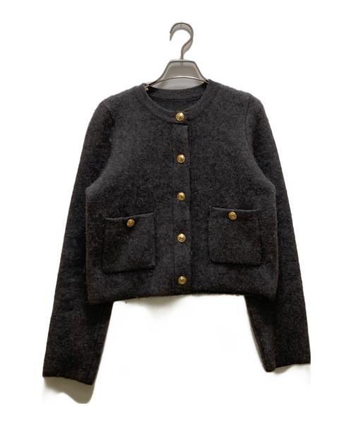anuans（アニュアンス）anuans (アニュアンス) カシミヤブレンドノーカラーニットジャケット グレー サイズ:Freeの古着・服飾アイテム