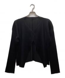 PLEATS PLEASE（プリーツプリーズ）の古着「プリーツノーカラーカーディガン」｜ブラック