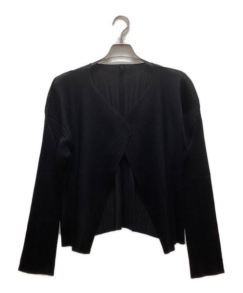PLEATS PLEASE（プリーツプリーズ）PLEATS PLEASE (プリーツプリーズ) プリーツノーカラーカーディガン ブラック サイズ:3の古着・服飾アイテム