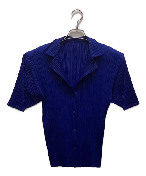 PLEATS PLEASE（プリーツプリーズ）PLEATS PLEASE (プリーツプリーズ) プリーツ加工半袖シャツ ブルー サイズ:3の古着・服飾アイテム