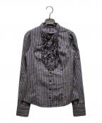 BURBERRY BLUE LABELバーバリー ブルー レーベル）の古着「フリルストライプシャツブラウス」｜ブルー