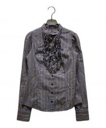 BURBERRY BLUE LABEL（バーバリー ブルー レーベル）の古着「フリルストライプシャツブラウス」｜ブルー