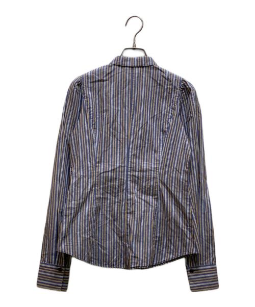 BURBERRY BLUE LABEL（バーバリー ブルー レーベル）BURBERRY BLUE LABEL (バーバリー ブルー レーベル) フリルストライプシャツブラウス ブルー サイズ:３６の古着・服飾アイテム