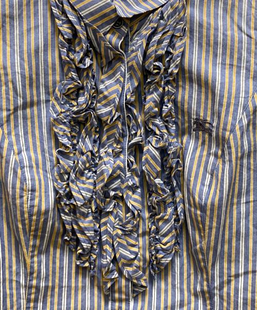 BURBERRY BLUE LABEL（バーバリー ブルー レーベル）BURBERRY BLUE LABEL (バーバリー ブルー レーベル) フリルストライプシャツブラウス ブルー サイズ:３６の古着・服飾アイテム