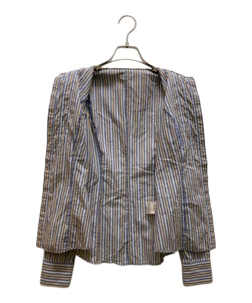 BURBERRY BLUE LABEL（バーバリー ブルー レーベル）BURBERRY BLUE LABEL (バーバリー ブルー レーベル) フリルストライプシャツブラウス ブルー サイズ:３６の古着・服飾アイテム