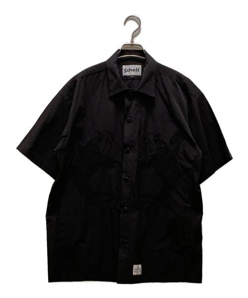 Schott（ショット）Schott (ショット) 鯉 刺繍 オープンカラーワークシャツ ブラック サイズ:Mの古着・服飾アイテム