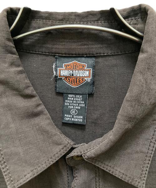 HARLEY-DAVIDSON（ハーレーダビッドソン）HARLEY-DAVIDSON (ハーレーダビッドソン) オールドシルク半袖シャツ ブラウン サイズ:XLの古着・服飾アイテム