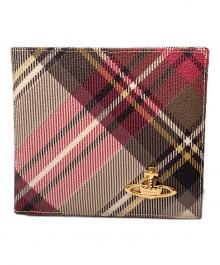Vivienne Westwood（ヴィヴィアンウエストウッド）の古着「タータンチェック2つ折り財布」｜ベージュ×レッド