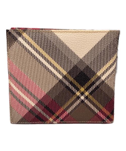 Vivienne Westwood（ヴィヴィアンウエストウッド）Vivienne Westwood (ヴィヴィアンウエストウッド) タータンチェック2つ折り財布 ベージュ×レッドの古着・服飾アイテム