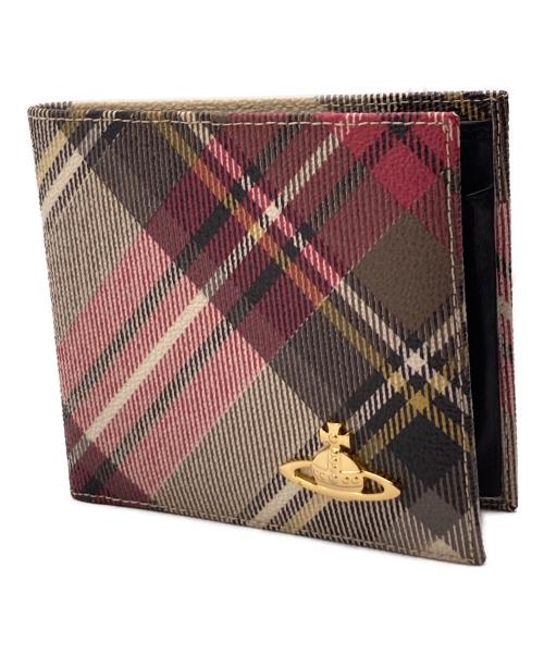 Vivienne Westwood（ヴィヴィアンウエストウッド）Vivienne Westwood (ヴィヴィアンウエストウッド) タータンチェック2つ折り財布 ベージュ×レッドの古着・服飾アイテム