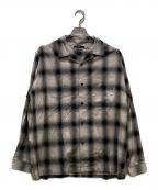 SHIPSシップス）の古着「オンブレチェックオープンカラーシャツ」｜ベージュ×ブラック