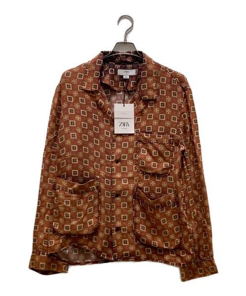 ZARA（ザラ）ZARA (ザラ) 総柄シルクパジャマシャツ ブラウン サイズ:M 未使用品の古着・服飾アイテム