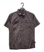 Patagoniaパタゴニア）の古着「ヘンプ混 総柄バックステップシャツ」｜グリーン×ホワイト