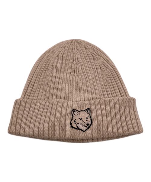 maison kitsune（メゾンキツネ）MAISON KITSUNE (メゾンキツネ) ボールド フォックスヘッド ビーニー ベージュの古着・服飾アイテム