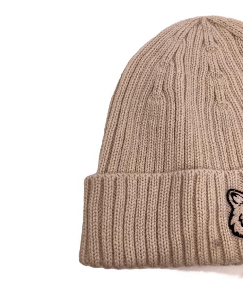 maison kitsune（メゾンキツネ）MAISON KITSUNE (メゾンキツネ) ボールド フォックスヘッド ビーニー ベージュの古着・服飾アイテム