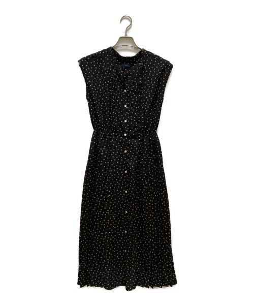 SHIPS（シップス）SHIPS (シップス) ドット 柄 サイド プリーツ フレンチスリーブ ワンピース ブラック サイズ:Sの古着・服飾アイテム