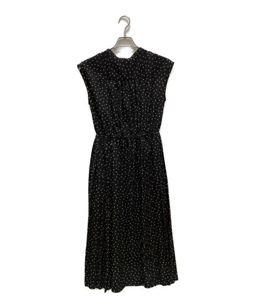 SHIPS（シップス）SHIPS (シップス) ドット 柄 サイド プリーツ フレンチスリーブ ワンピース ブラック サイズ:Sの古着・服飾アイテム