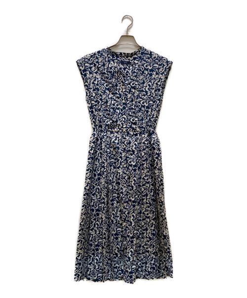 SHIPS（シップス）SHIPS (シップス) 花柄 サイド プリーツ フレンチスリーブ ワンピース ブルー サイズ:Sの古着・服飾アイテム
