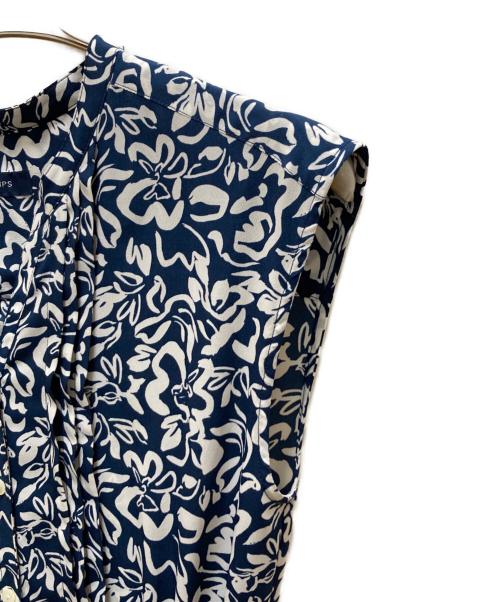 SHIPS（シップス）SHIPS (シップス) 花柄 サイド プリーツ フレンチスリーブ ワンピース ブルー サイズ:Sの古着・服飾アイテム