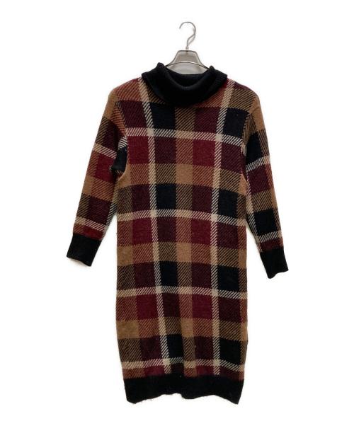 BURBERRY BLUE LABEL（バーバリー ブルー レーベル）BURBERRY BLUE LABEL (バーバリー ブルー レーベル) チェックジャガード ニットワンピース ブラウン サイズ:３８の古着・服飾アイテム