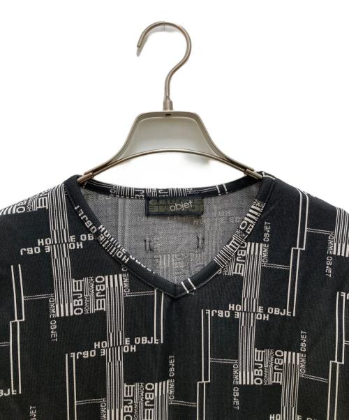 GAULTIER HOMME objet（ゴルチエオムオブジェ）GAULTIER HOMME objet (ゴルチエオムオブジェ) ロゴデザインVネックカットソー ブラック×ホワイト サイズ:FREEの古着・服飾アイテム