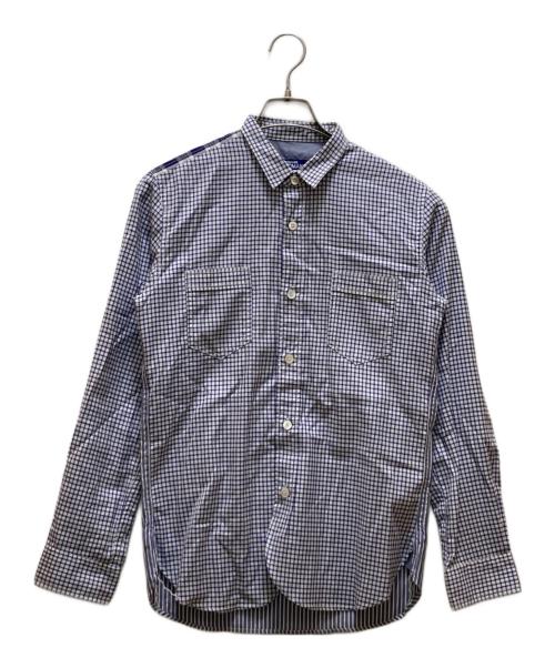 COMME des GARCONS JUNYA WATANABE MAN（コム デ ギャルソン ジュンヤ ワタナベ マン）COMME des GARCONS JUNYA WATANABE MAN (コム デ ギャルソン ジュンヤ ワタナベ マン) チェック切替エルボーパッチレギュラーカラーシャツ ホワイト×ブルー サイズ:XSの古着・服飾アイテム