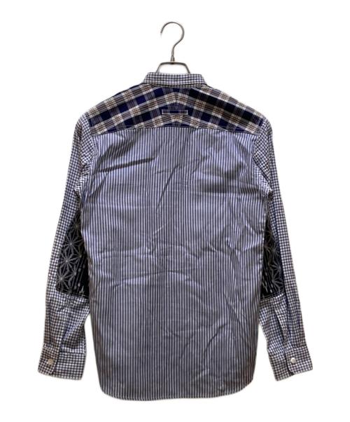 COMME des GARCONS JUNYA WATANABE MAN（コム デ ギャルソン ジュンヤ ワタナベ マン）COMME des GARCONS JUNYA WATANABE MAN (コム デ ギャルソン ジュンヤ ワタナベ マン) チェック切替エルボーパッチレギュラーカラーシャツ ホワイト×ブルー サイズ:XSの古着・服飾アイテム