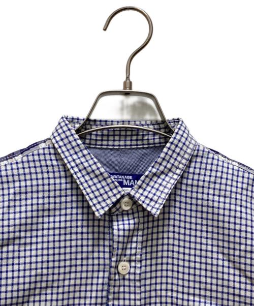 COMME des GARCONS JUNYA WATANABE MAN（コム デ ギャルソン ジュンヤ ワタナベ マン）COMME des GARCONS JUNYA WATANABE MAN (コム デ ギャルソン ジュンヤ ワタナベ マン) チェック切替エルボーパッチレギュラーカラーシャツ ホワイト×ブルー サイズ:XSの古着・服飾アイテム