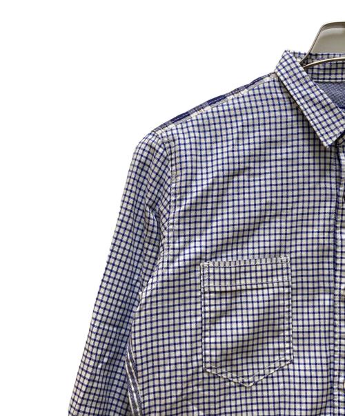 COMME des GARCONS JUNYA WATANABE MAN（コム デ ギャルソン ジュンヤ ワタナベ マン）COMME des GARCONS JUNYA WATANABE MAN (コム デ ギャルソン ジュンヤ ワタナベ マン) チェック切替エルボーパッチレギュラーカラーシャツ ホワイト×ブルー サイズ:XSの古着・服飾アイテム