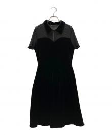 FOXEY NEWYORK（フォクシーニューヨーク）の古着「シースルー切替ベロアワンピース」｜ブラック