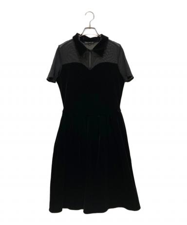 新品タグ付◆フォクシー ベロア シフォン プリーツ 切替 ドレス◇ブラック 40 中古・古着通販】FOXEY NEWYORK (フォクシーニューヨーク) シースルー