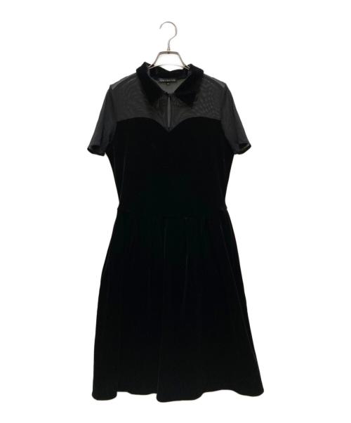FOXEY NEWYORK（フォクシーニューヨーク）FOXEY NEWYORK (フォクシーニューヨーク) シースルー切替ベロアワンピース ブラック サイズ:40の古着・服飾アイテム