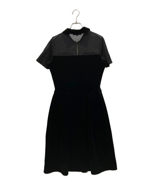 FOXEY NEWYORK（フォクシーニューヨーク）FOXEY NEWYORK (フォクシーニューヨーク) シースルー切替ベロアワンピース ブラック サイズ:40の古着・服飾アイテム