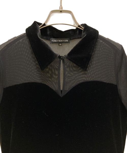 FOXEY NEWYORK（フォクシーニューヨーク）FOXEY NEWYORK (フォクシーニューヨーク) シースルー切替ベロアワンピース ブラック サイズ:40の古着・服飾アイテム