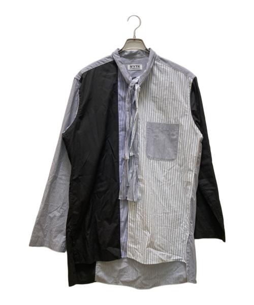 s'yte（サイト）s'yte (サイト) クレイジーストライプ ボウカラー ロングシャツ ブルー サイズ:３の古着・服飾アイテム