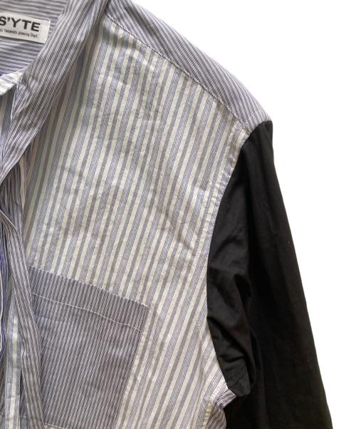 s'yte（サイト）s'yte (サイト) クレイジーストライプ ボウカラー ロングシャツ ブルー サイズ:３の古着・服飾アイテム