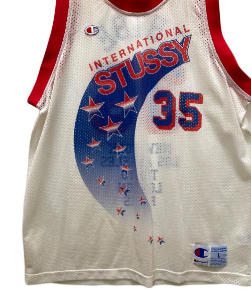 stussy（ステューシー）stussy (ステューシー) Champion (チャンピオン) コラボメッシュタンクトップ ホワイト サイズ:Lの古着・服飾アイテム