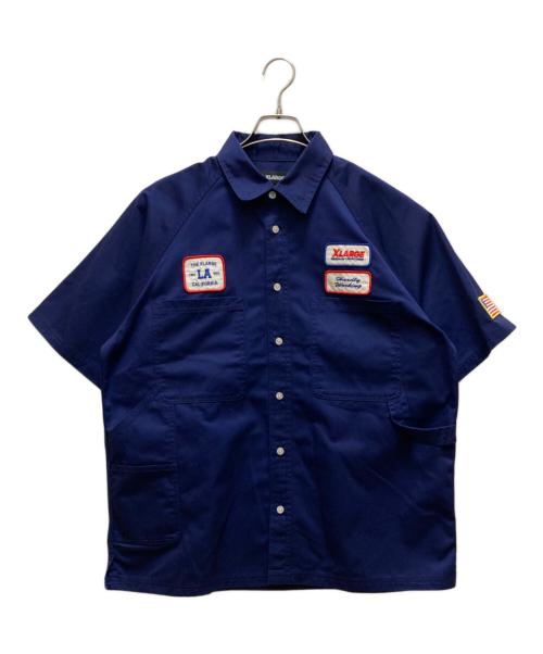 X-LARGE（エクストララージ）X-LARGE (エクストララージ) LOGO PATCH S/S WORK SHIRT ブルー サイズ:Ｍの古着・服飾アイテム