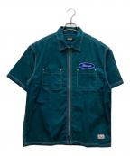 X-LARGEエクストララージ）の古着「ZIP UP S/S WORK SHIRT」｜グリーン