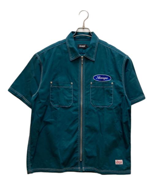 X-LARGE（エクストララージ）X-LARGE (エクストララージ) ZIP UP S/S WORK SHIRT グリーン サイズ:Ｍの古着・服飾アイテム