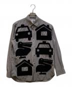 COMME des GARCONS SHIRTコムデギャルソンシャツ）の古着「グラフィックパッチ レギュラーカラーチェックシャツ」｜ホワイト×ブラック