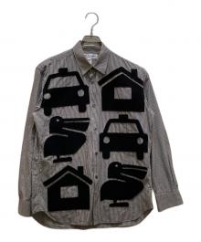 COMME des GARCONS SHIRT（コムデギャルソンシャツ）の古着「グラフィックパッチ レギュラーカラーチェックシャツ」｜ホワイト×ブラック