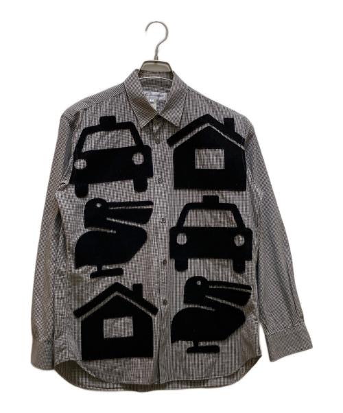 COMME des GARCONS SHIRT（コムデギャルソンシャツ）COMME des GARCONS SHIRT (コムデギャルソンシャツ) グラフィックパッチ レギュラーカラーチェックシャツ ホワイト×ブラック サイズ:sの古着・服飾アイテム