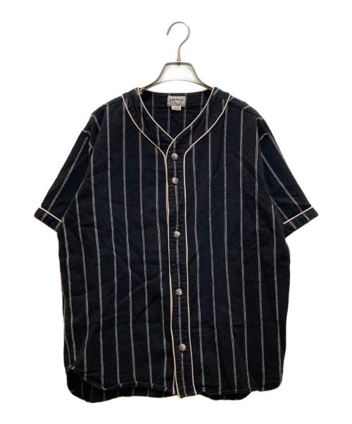 HOUSTON（ヒューストン）HOUSTON (ヒューストン) コットン リネン ストライプ ベースボール シャツ ブラック サイズ:Ｍの古着・服飾アイテム