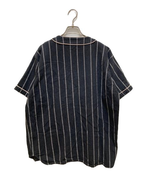HOUSTON（ヒューストン）HOUSTON (ヒューストン) コットン リネン ストライプ ベースボール シャツ ブラック サイズ:Ｍの古着・服飾アイテム